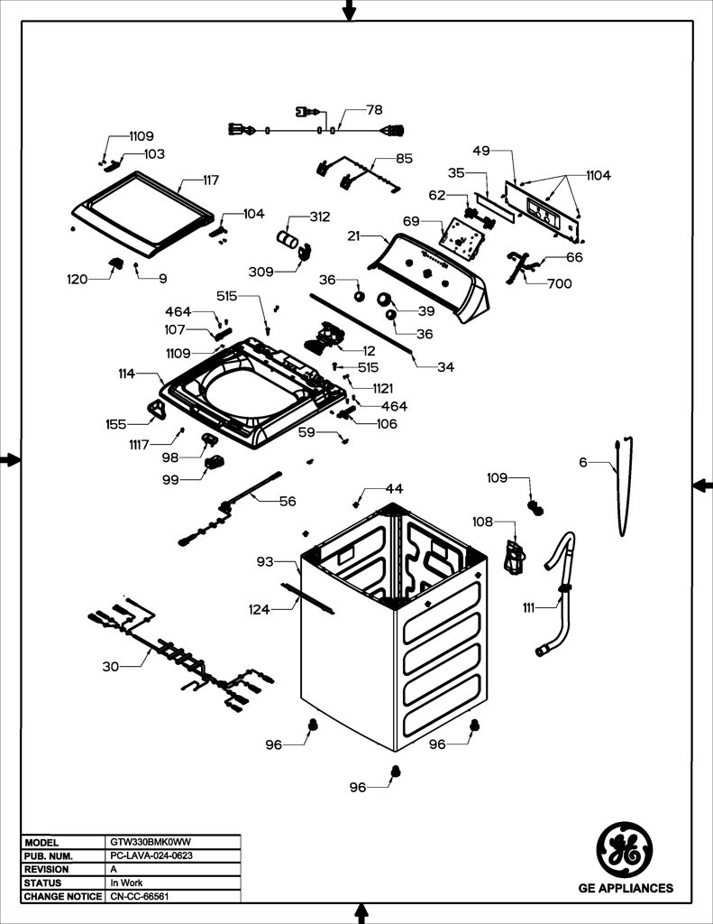 Soporte en U Lavadora GE - Pieza Original 253C1244P001 CKD27924 CKD2792