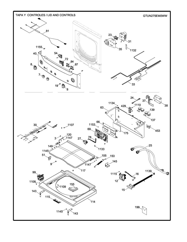 Ensamblaje de parte superior y gráficos Mabe Washer 233D1663G002 CKD27931 CKD2793