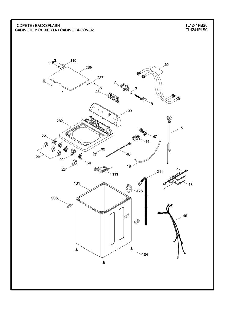 Panel Superior HT 4P Blanco para Lavadora Mabe 189D3814G005 CKD28051 CKD2805