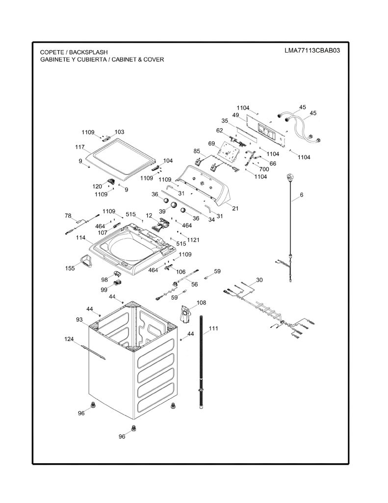 Etiqueta y parte superior para lavadora Mabe 233D2590G002 CKD28053 CKD2805