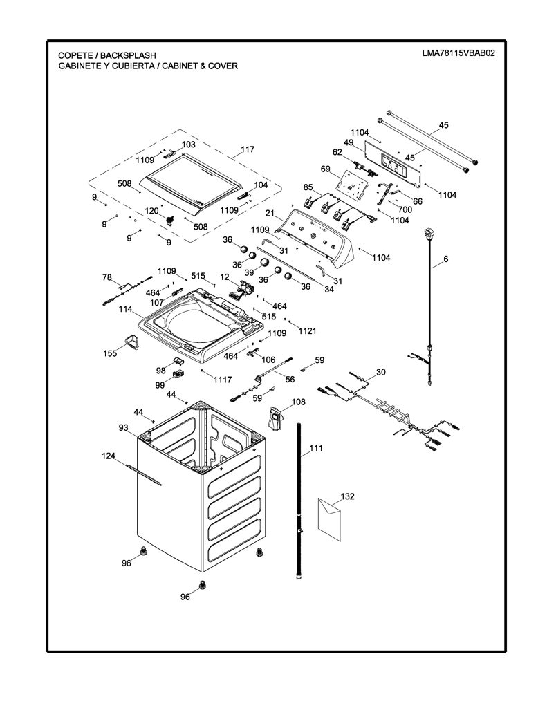 Etiqueta y parte superior para lavadora Mabe 233D2588G003 CKD28124 CKD2812