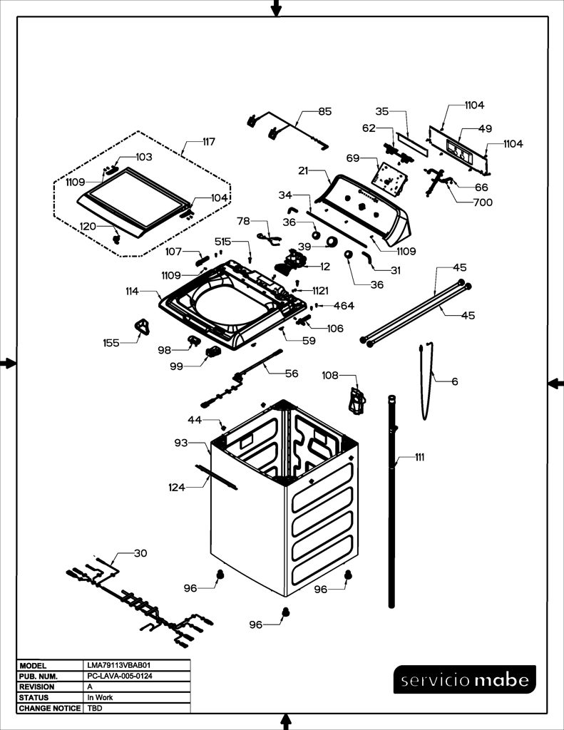 Ensamblaje de Panel Superior y IML para Lavadora Mabe 233D2590G010 CKD28148 CKD2814