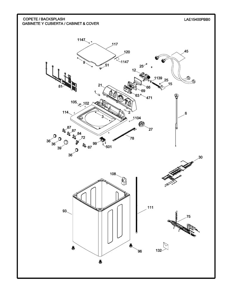 Panel superior y gráficos para lavadora Mabe 233D1546G002 CKD28299 CKD2829