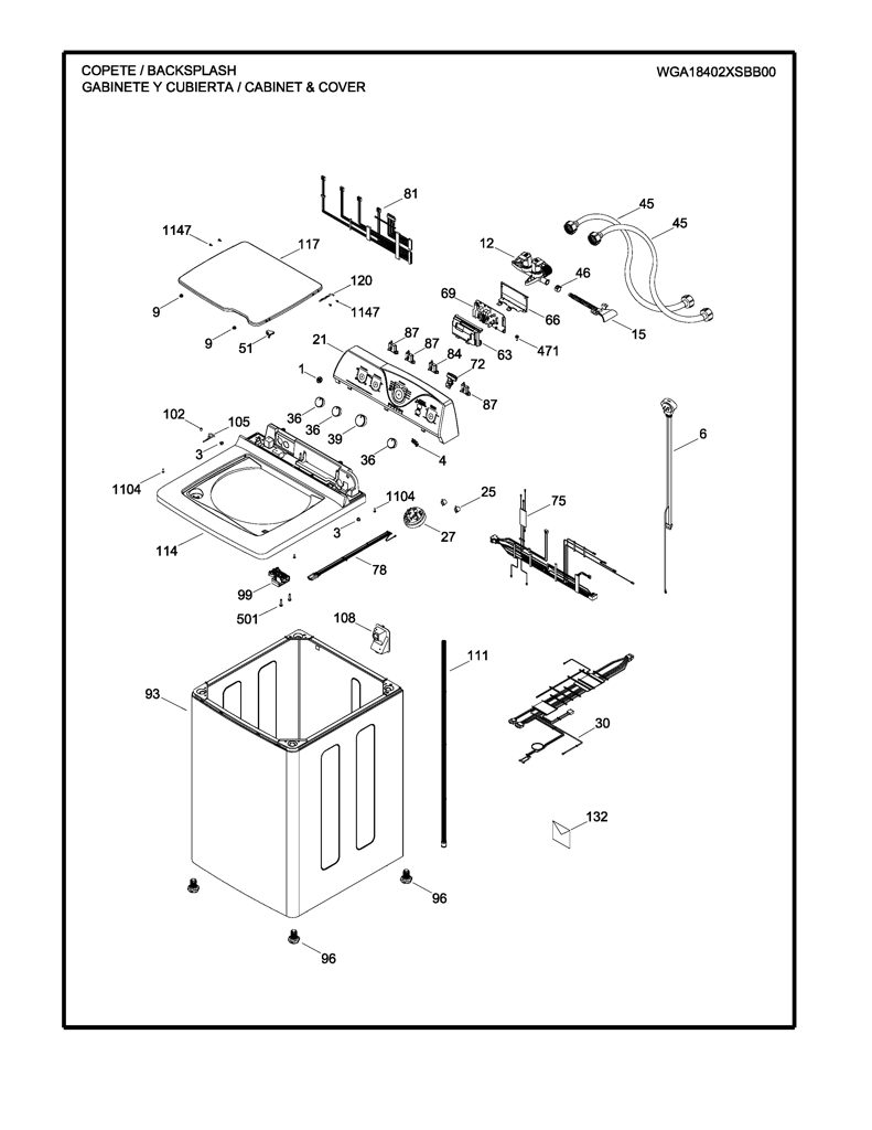 Cubierta superior y gráficos para lavadora GE 233D1546G004 CKD28563 CKD2856