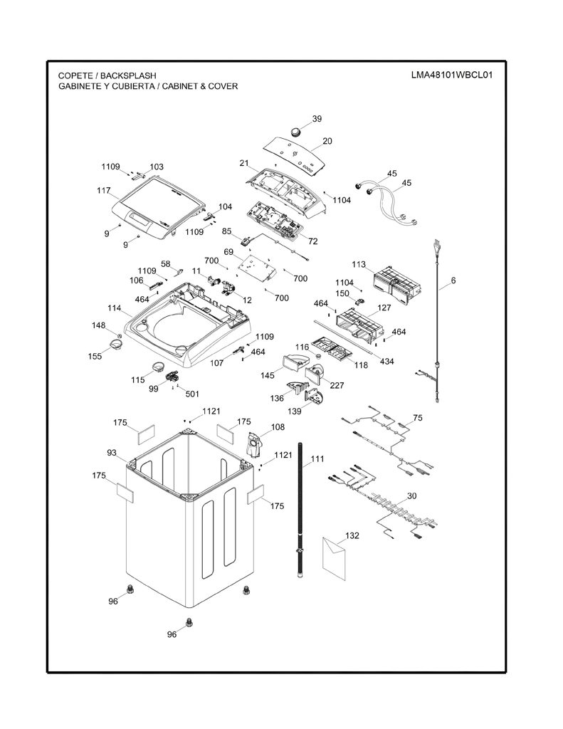 Ensamblaje de tapa para lavadora Mabe - Pieza original 233D2376G006 CKD28606 CKD2860