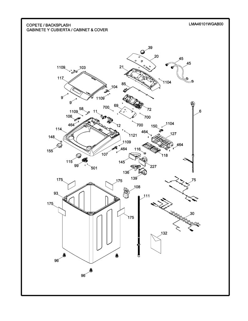 Ensamblaje de bisel para lavadora Mabe - Reemplazo 233D2401G001 CKD28633 CKD2863