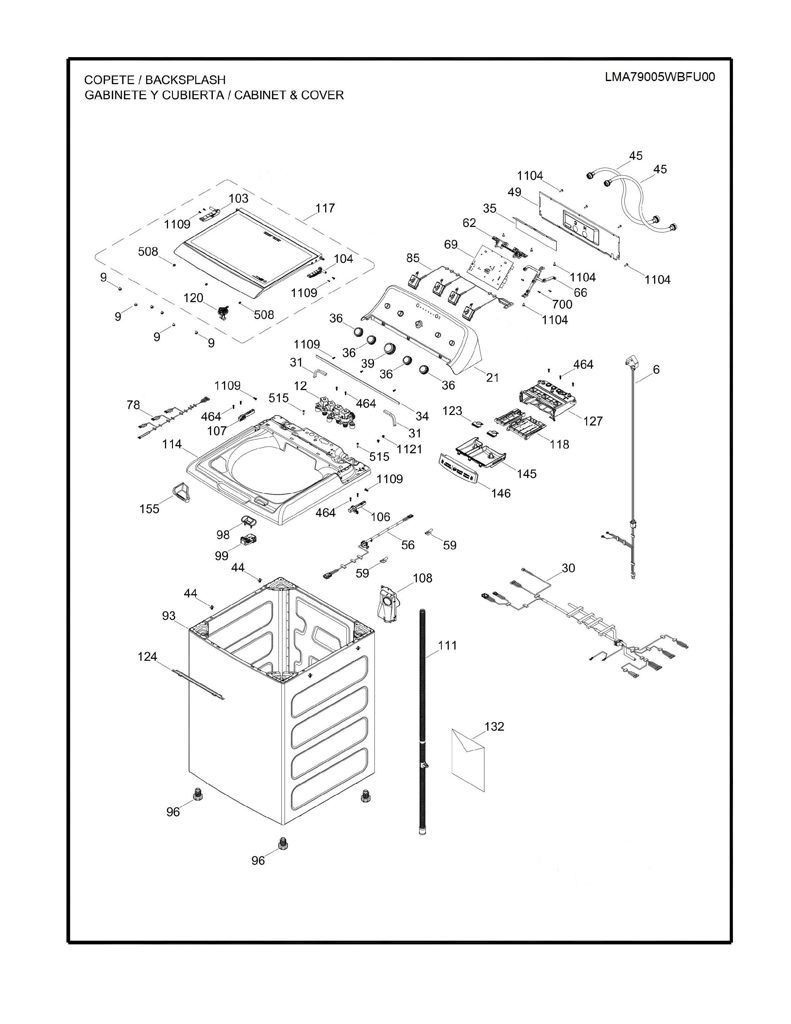 Tapa de vidrio para lavadora GE - Repuesto original 233D2050G009 CKD28639 CKD2863