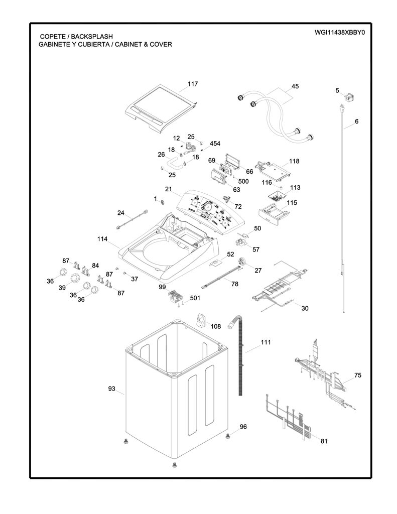 Panel superior y gráficos para lavadora GE 189D5011G004F CKD28666 CKD2866