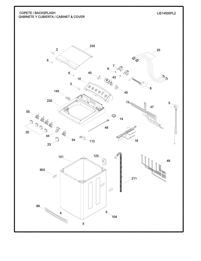 Moldura superior Lavadora para Mabe 189D4128G003 CKD28762 CKD2876