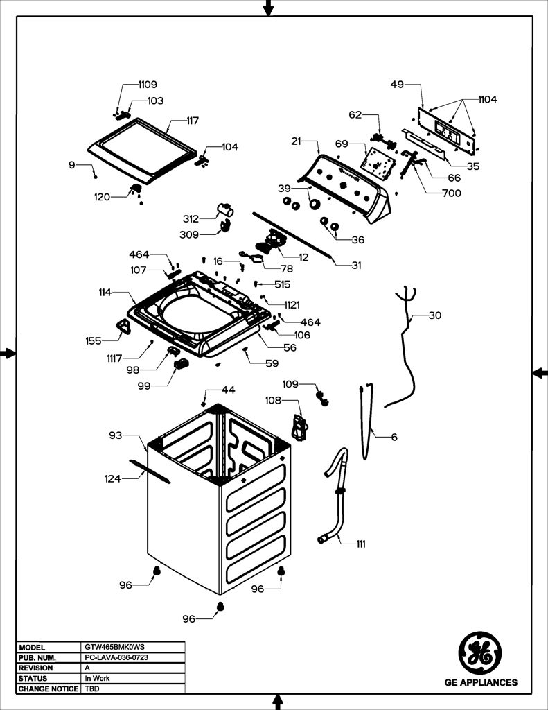 Ens. superior IML para lavadora GE 233D2437G006 CKD28845 CKD2884