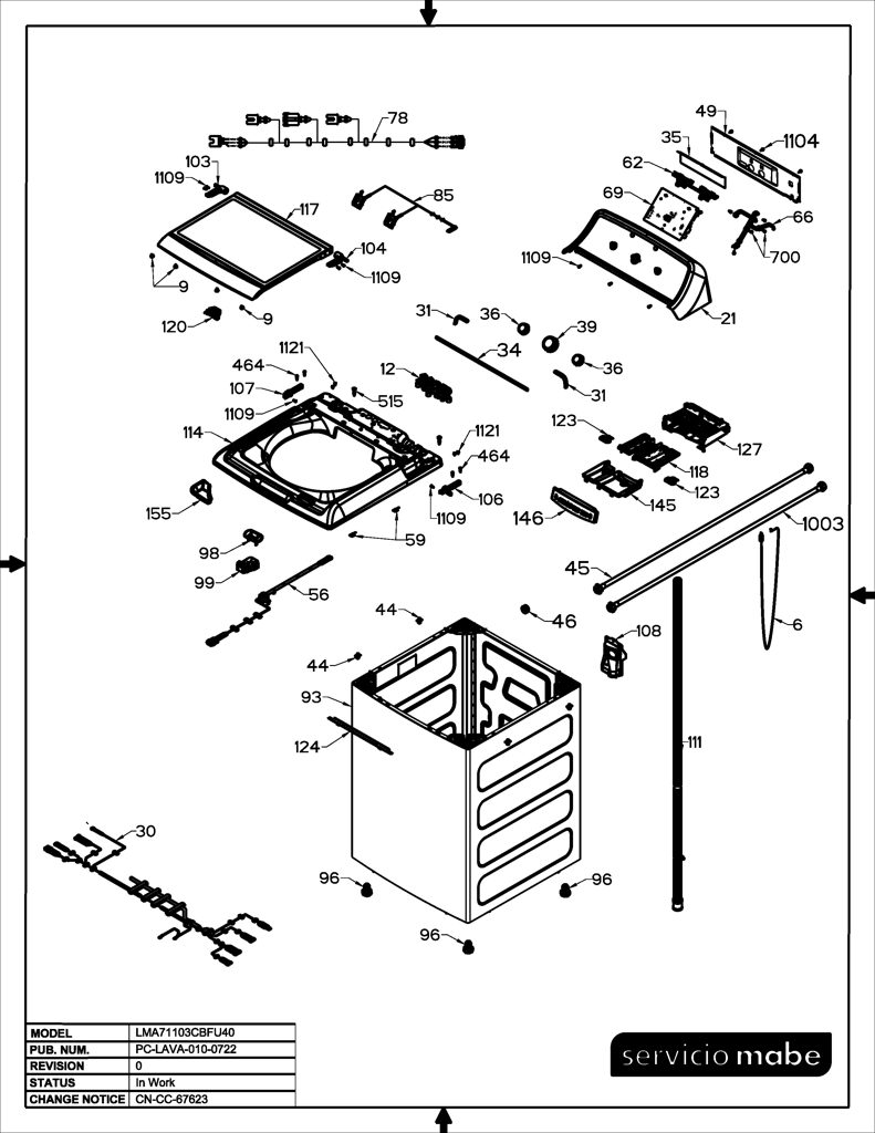Ensamblaje Superior para Lavadora Mabe 233D2990G017 CKD29209 CKD2920