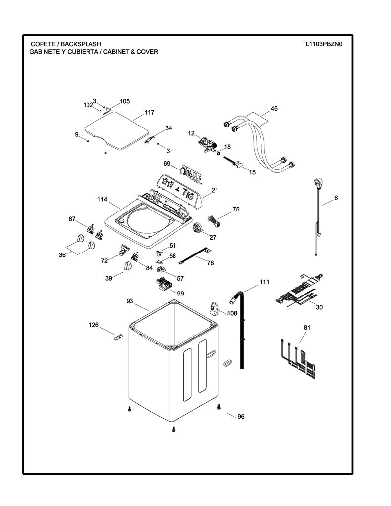 Panel superior 110/50 para lavadora GE 189D3497G004 CKD29398 CKD2939