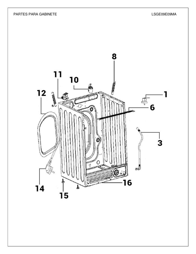 Panel trasero para Lavadora Mabe 8Kg - Repuesto 850067 CKD29480 CKD2948