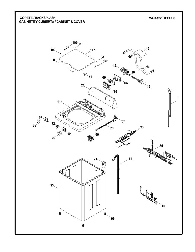 Panel superior y gráficos para lavadora GE 189D4318G003 CKD29493 CKD2949