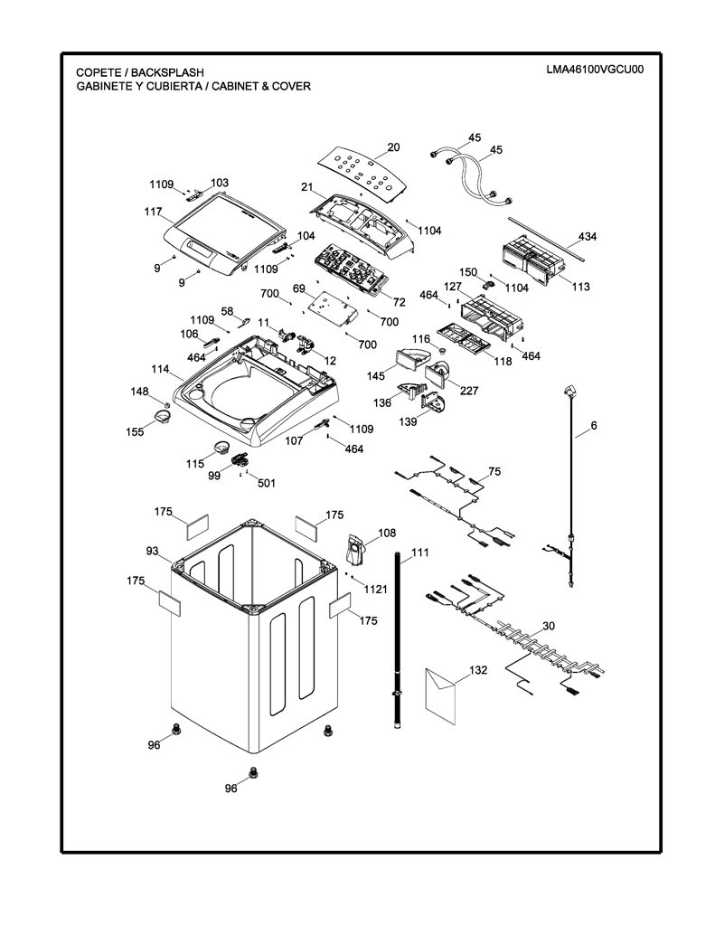 Conjunto de cable de alimentación para lavadora Mabe (Reemplazo) 233D2284G002 CKD29498 CKD2949