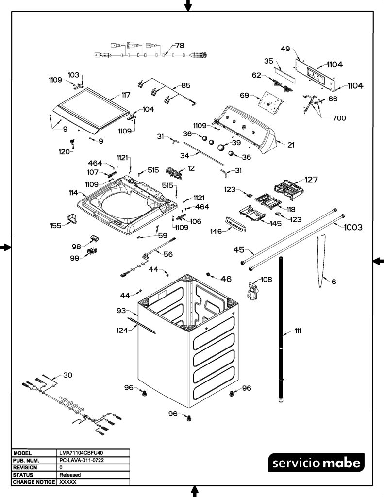 Conjunto IML y cubierta superior para lavadora Mabe 233D2994G012 CKD29610 CKD2961