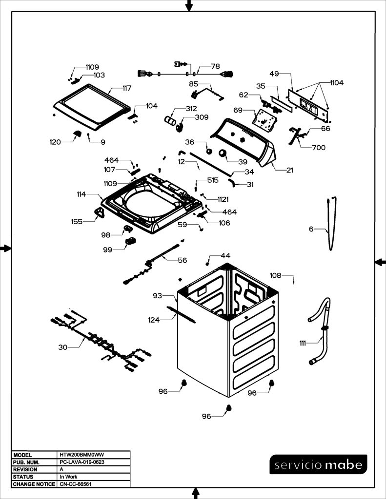 Ensamblaje IML y superior para lavadora Mabe 233D2595G006 CKD29843 CKD2984