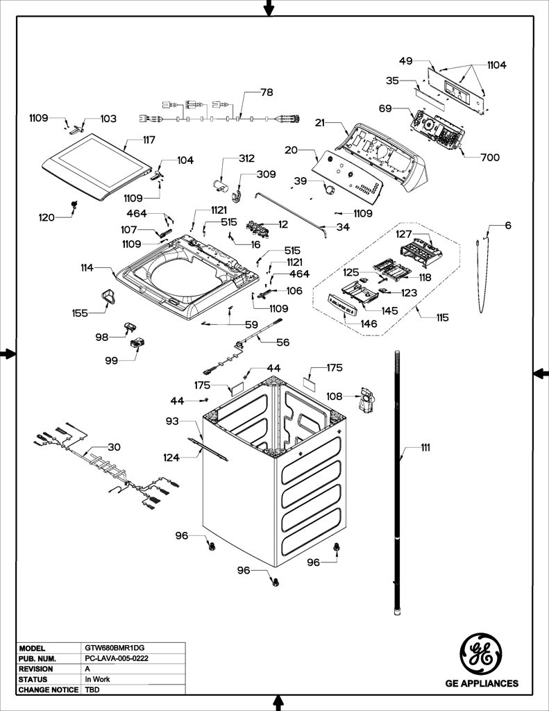 Panel Frontal y Bisel para Lavadora GE 233D3014G002 CKD29936 CKD2993