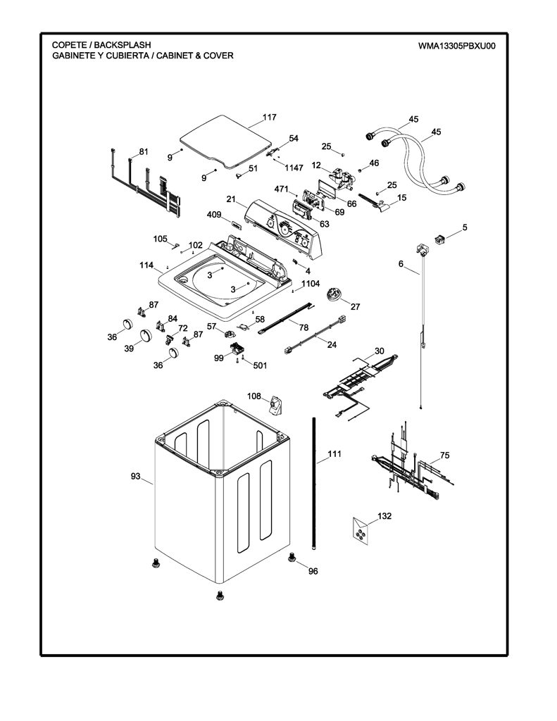 Panel superior y gráficos para lavadora Mabe Blanca 233D1546G011 CKD30019 CKD3001