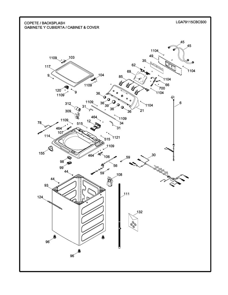 Ensamblaje IML y superior para lavadora GE 233D2588G009 CKD30121 CKD3012