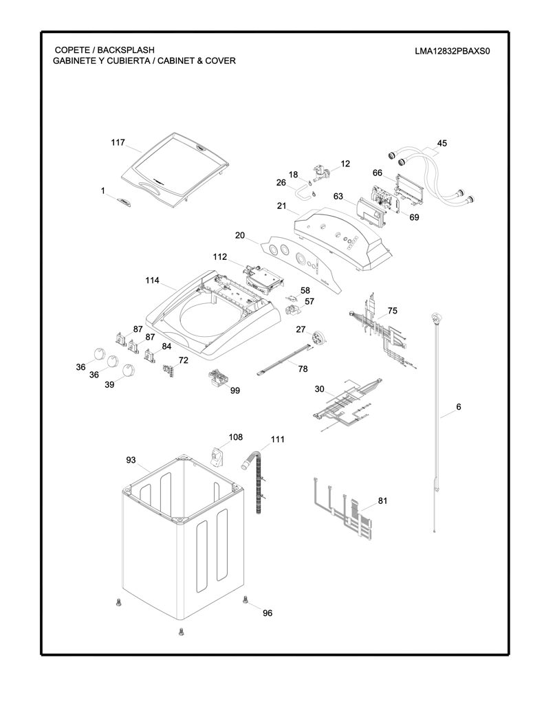 Cubierta de panel de control para lavadora Mabe 233D1137P001 CKD30238 CKD3023
