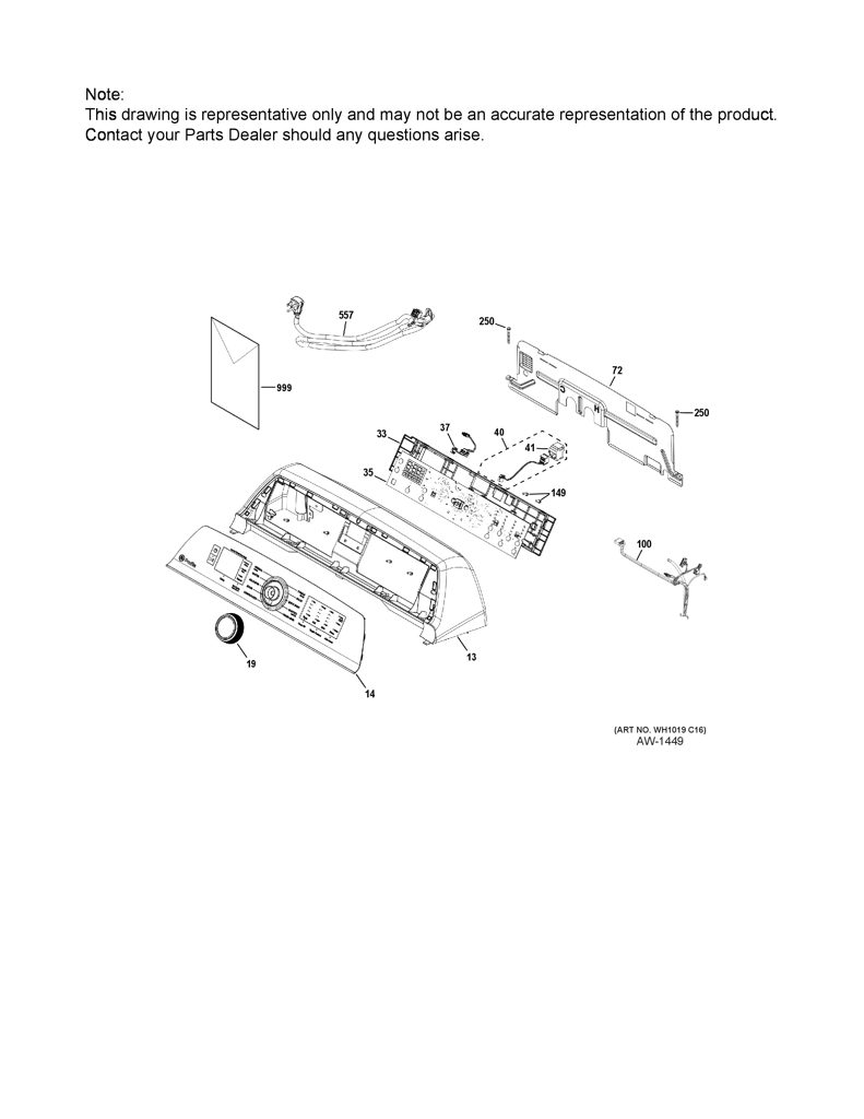 Panel de Control GE con Collar de Perilla para Lavadora 290D5252G002 CKD30340 CKD3034