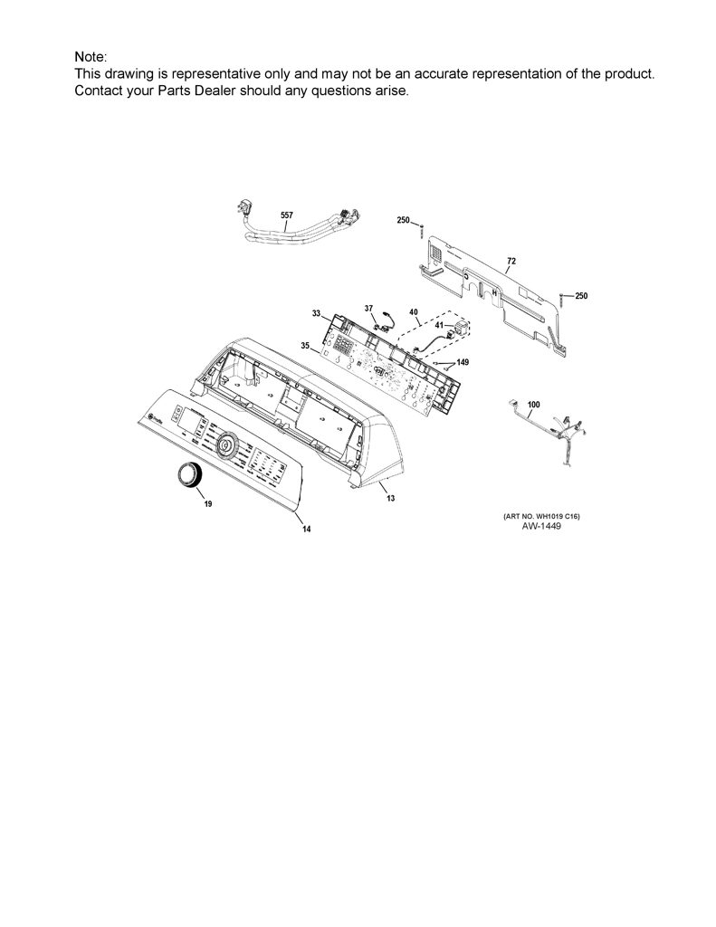 Caja de Panel de Control Blanco GE Lavadora 290D5258P001 CKD30354 CKD3035