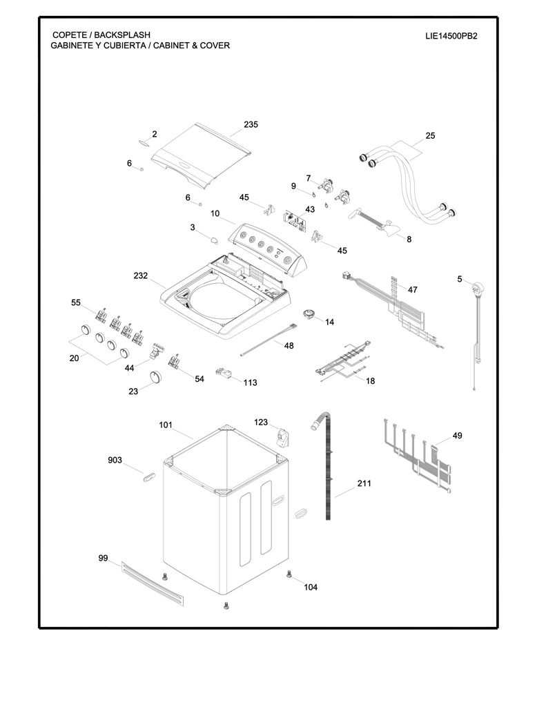 Cubierta superior para lavadora Mabe 189D4128G002 CKD30581 CKD3058