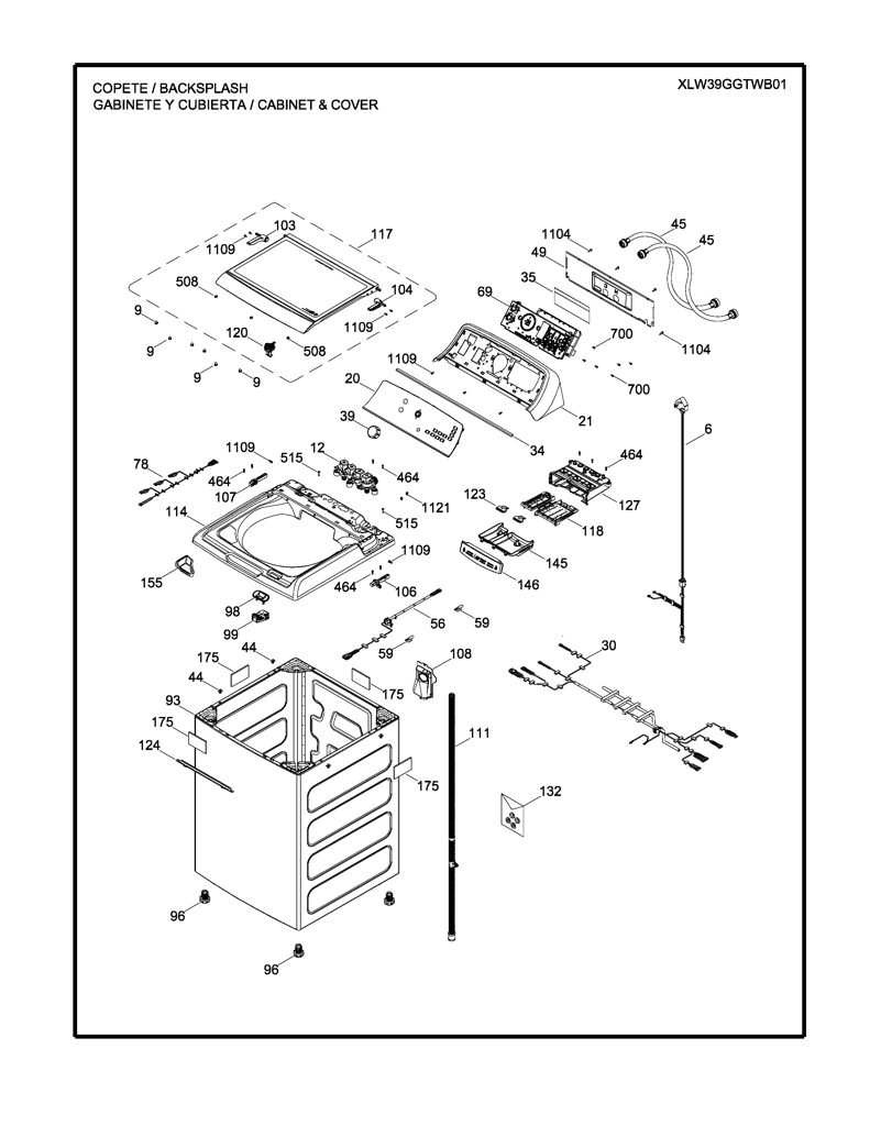 Ensamblaje de bisel lavadora Mabe 233D2444G006 CKD30615 CKD3061