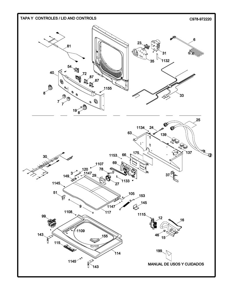 Conjunto de Panel de Control para Lavadora Mabe 233D1551G001 CKD30681 CKD3068