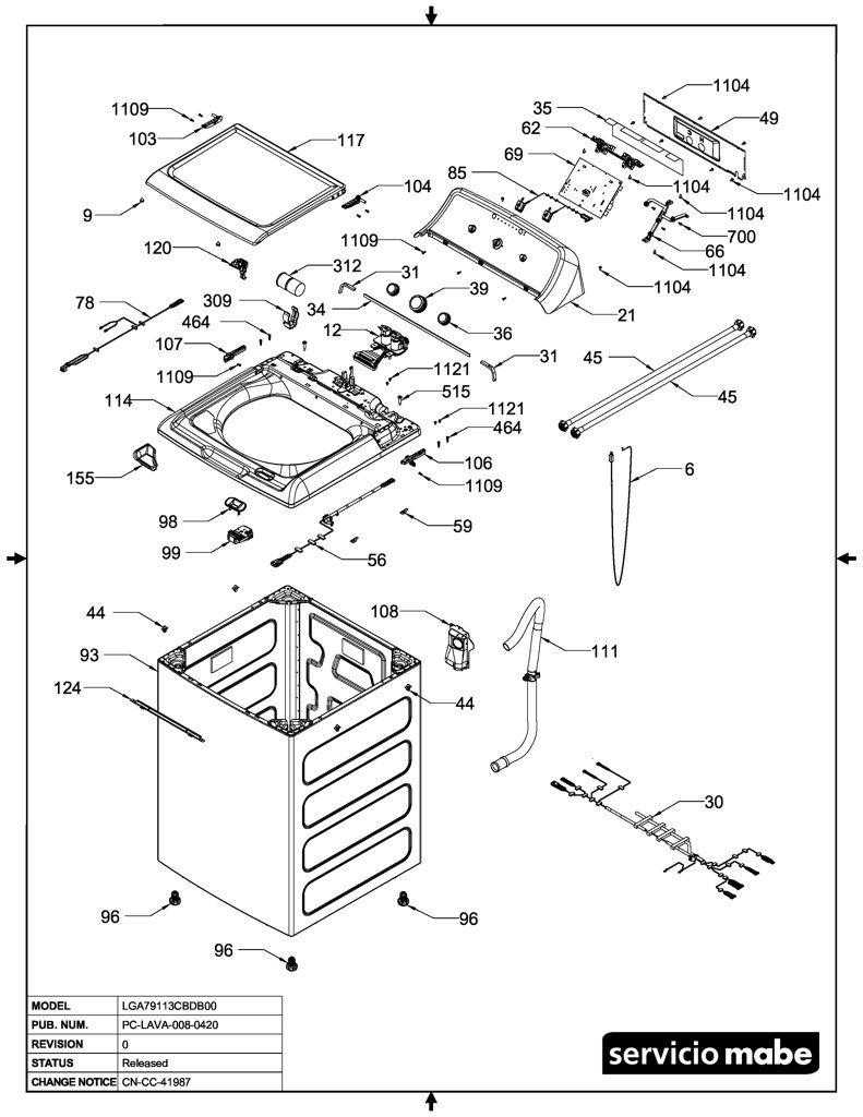 Conjunto IML y Tapa para Lavadora GE 233D2590G024 CKD30778 CKD3077