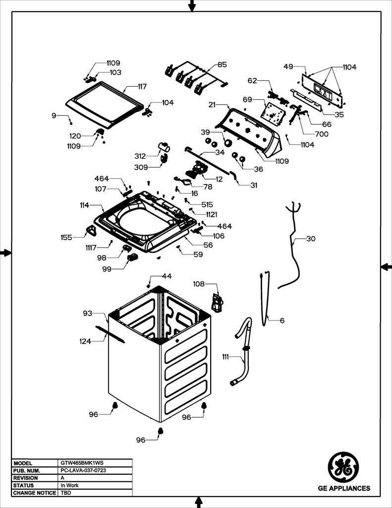 Etiqueta y ensamblaje superior para lavadora GE 233D2588G006 CKD30816 CKD3081