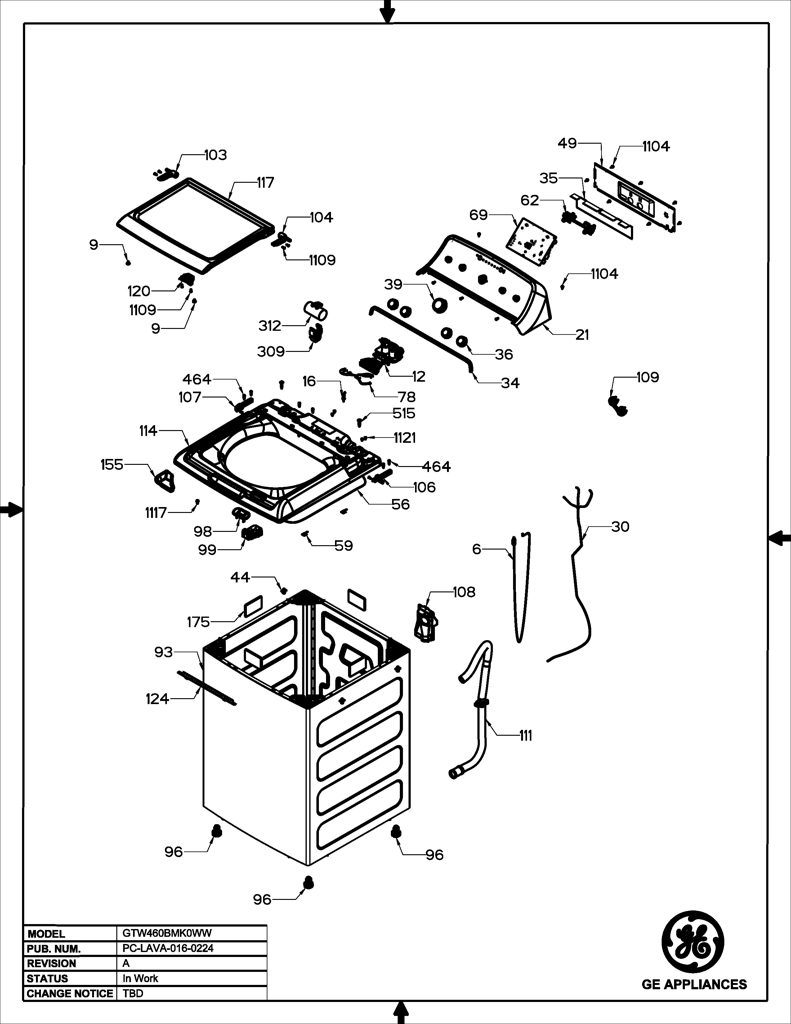 Ensamblaje de Borde para Lavadora GE WW01L01583 233D2437G005 CKD31145 CKD3114