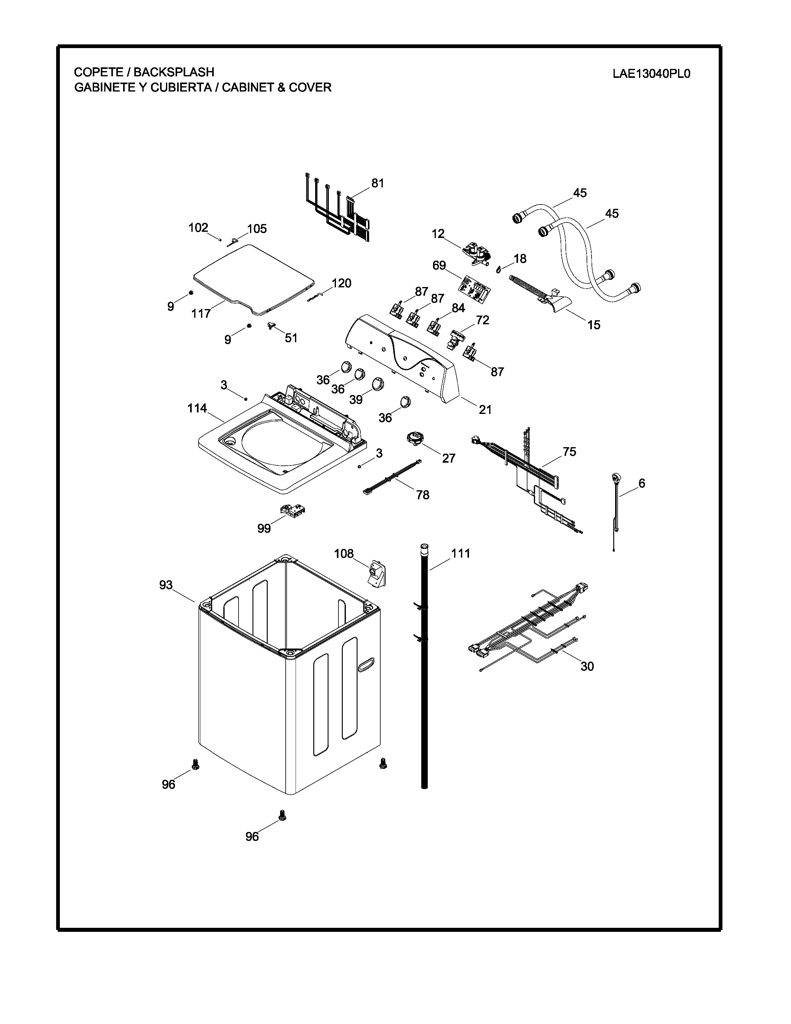 Cubierta Transferencia Calor para Lavadora Mabe - Genuino 189D3761G022 CKD31165 CKD3116