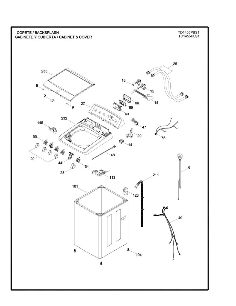 Conjunto Superior y Gráficos para Lavadora GE 189D3691G001F CKD31191 CKD3119