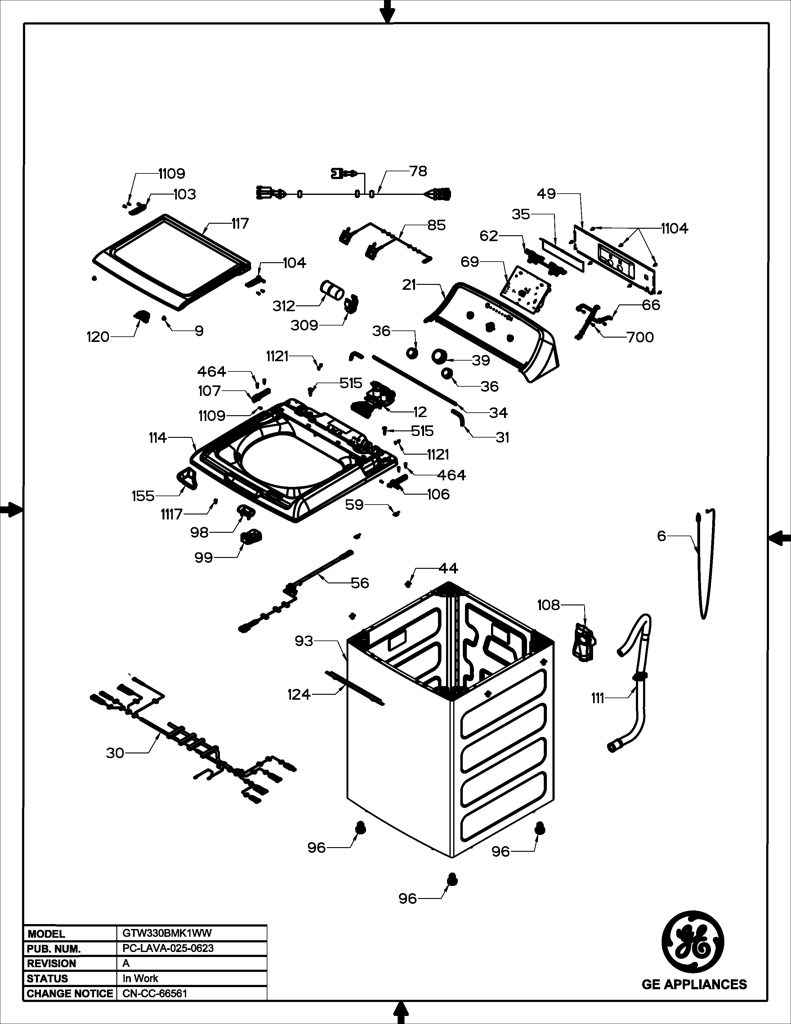 Etiqueta y Ensamblaje de Moldura para Lavadora GE 233D2590G009 CKD31413 CKD3141