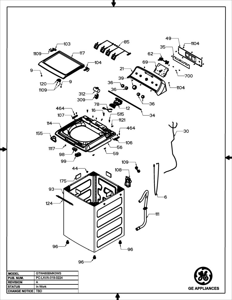 Conjunto de moldura IML para lavadora GE 233D2437G007 CKD31414 CKD3141