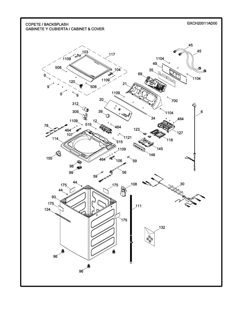Ens. IML y bisel para lavadora GE - Genuino 233D2444G009 CKD31738 CKD3173