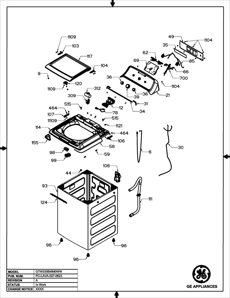 Ensamblaje IML y Moldura para Lavadora GE 233D2590G014 CKD31851 CKD3185