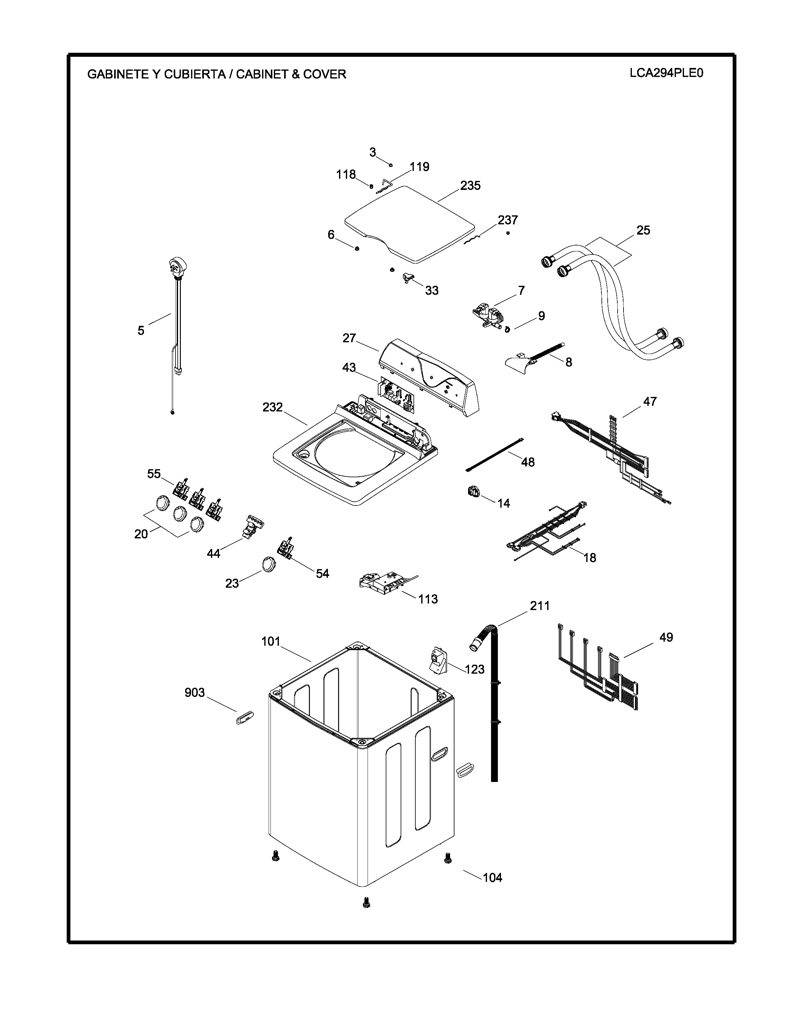 Conjunto de panel superior para lavadora Mabe 189D3761G018 CKD31880 CKD3188