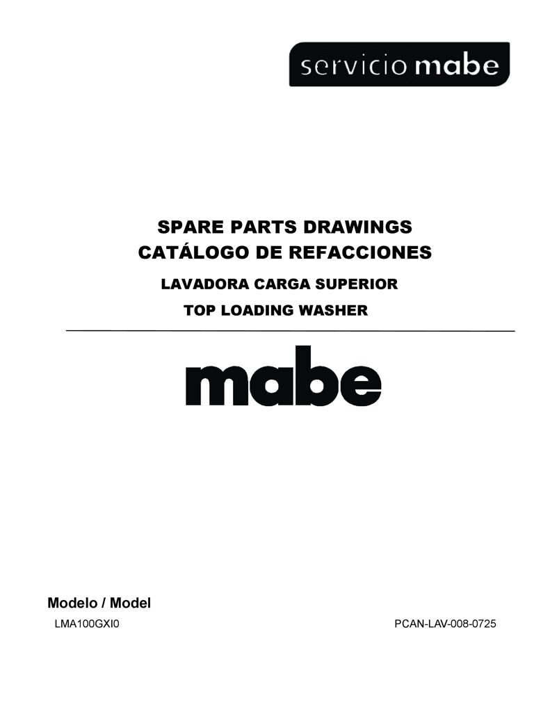 Cubierta Superior Lavadora Mabe WG04L06267 - Pieza Original 12138000A02494 CKD32047 CKD3204