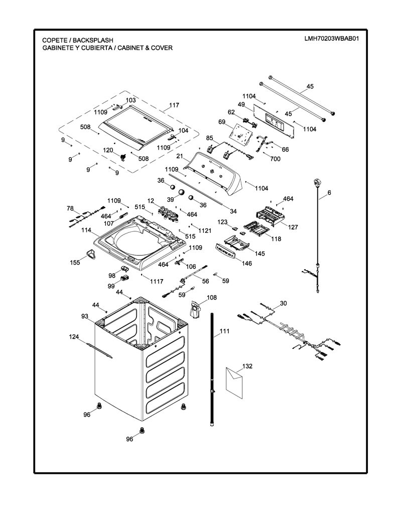 Copete y Conjunto Iml para Lavadora Mabe - Repuesto 233D2439G012 CKD32068 CKD3206
