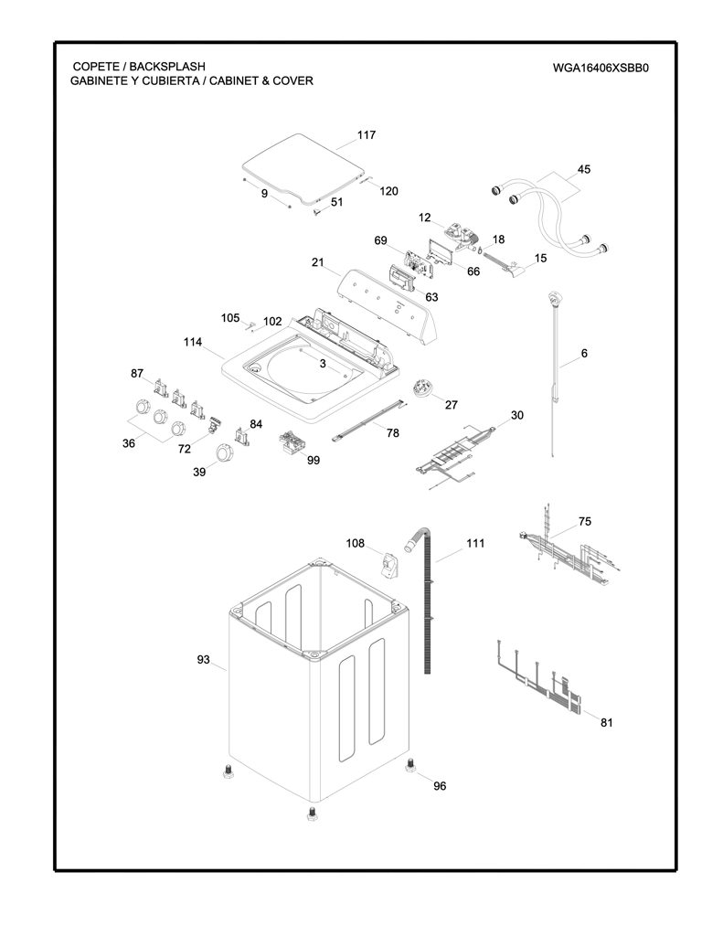Conjunto de tapa y gráficos para lavadora GE 189D4318G006 CKD32073 CKD3207