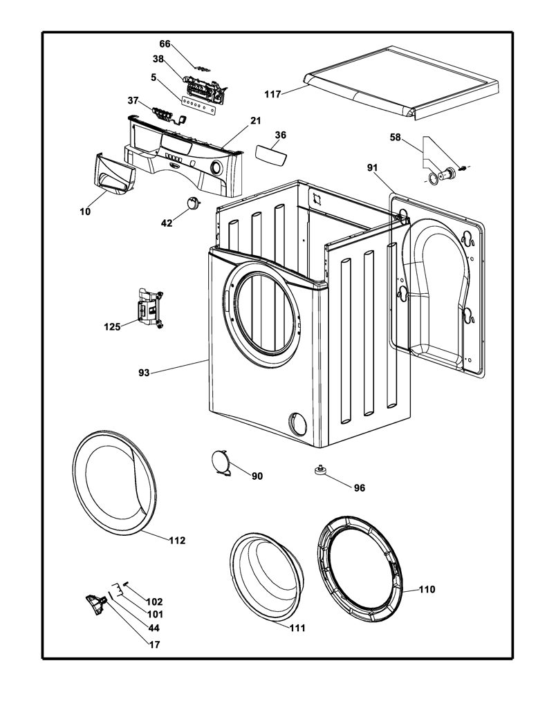 Conjunto de Gabinete Curvo 180 Mc Ddvi para Lavadora Mabe 701028110 CKD32127 CKD3212