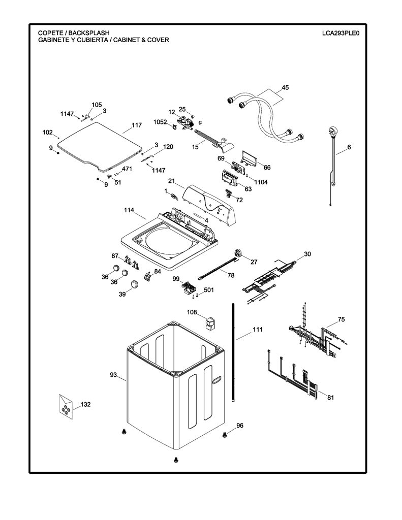 Cubierta superior y gráficos para lavadora Mabe - Genuine Part 233D1425G002 CKD32137 CKD3213