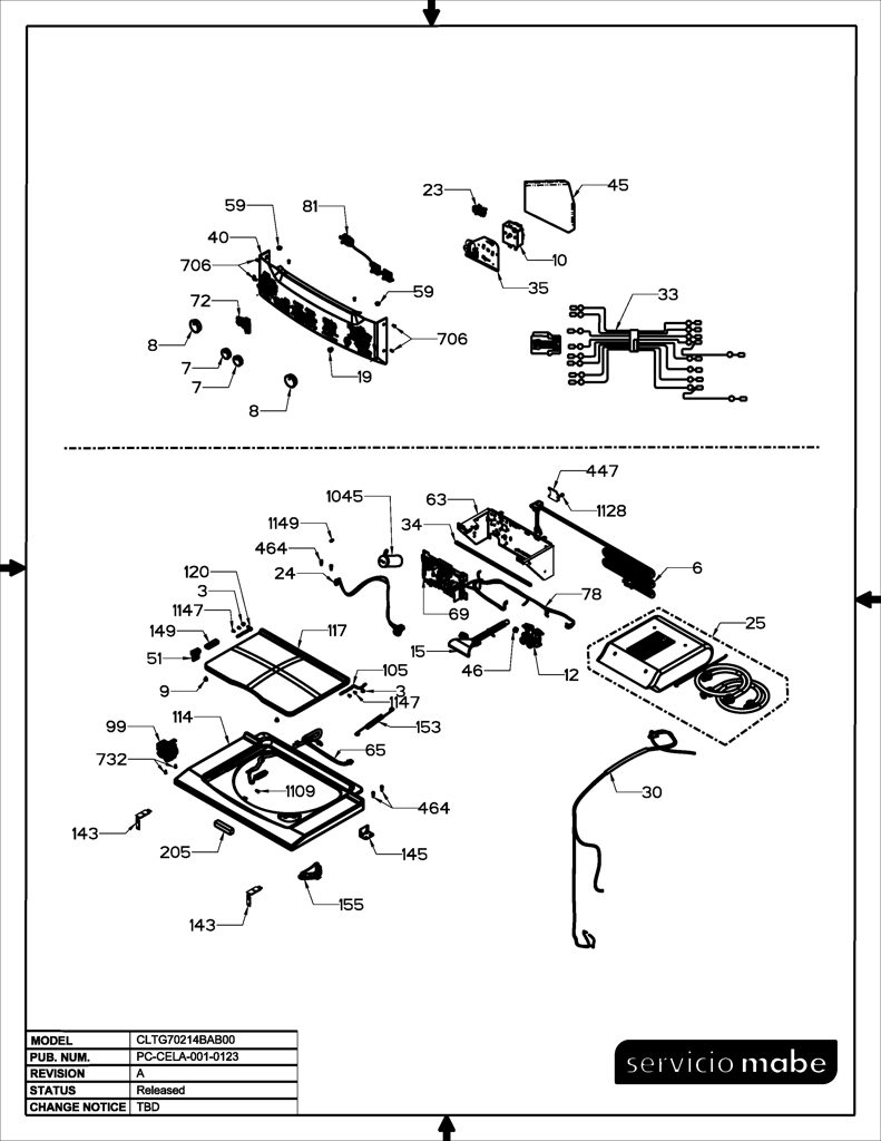 Ensamblaje de panel de control y HT para lavadora Mabe 234D2897G014 CKD32266 CKD3226