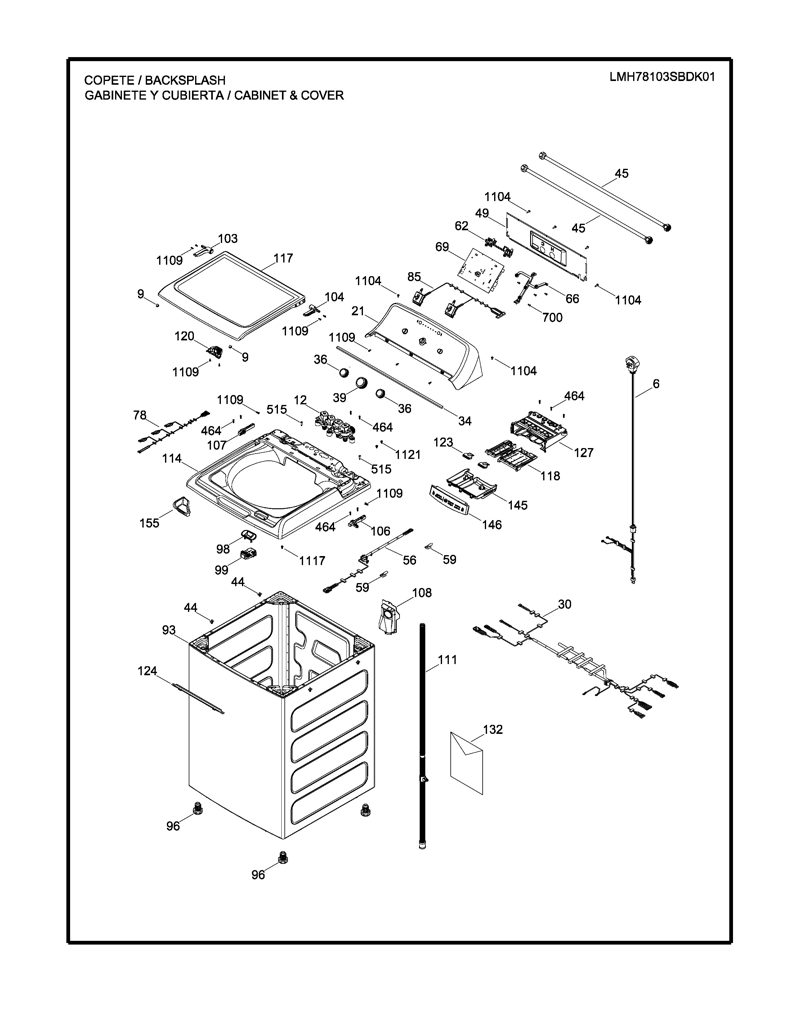 Ensamblaje de panel superior IML para lavadora Mabe 233D2439G007 CKD32268 CKD3226