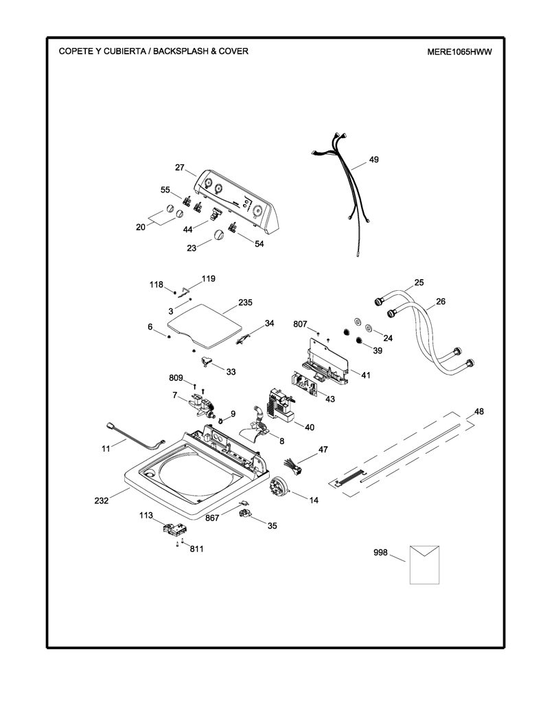 Conjunto de moldura superior para lavadora Mabe 189D3497G007 CKD32379 CKD3237