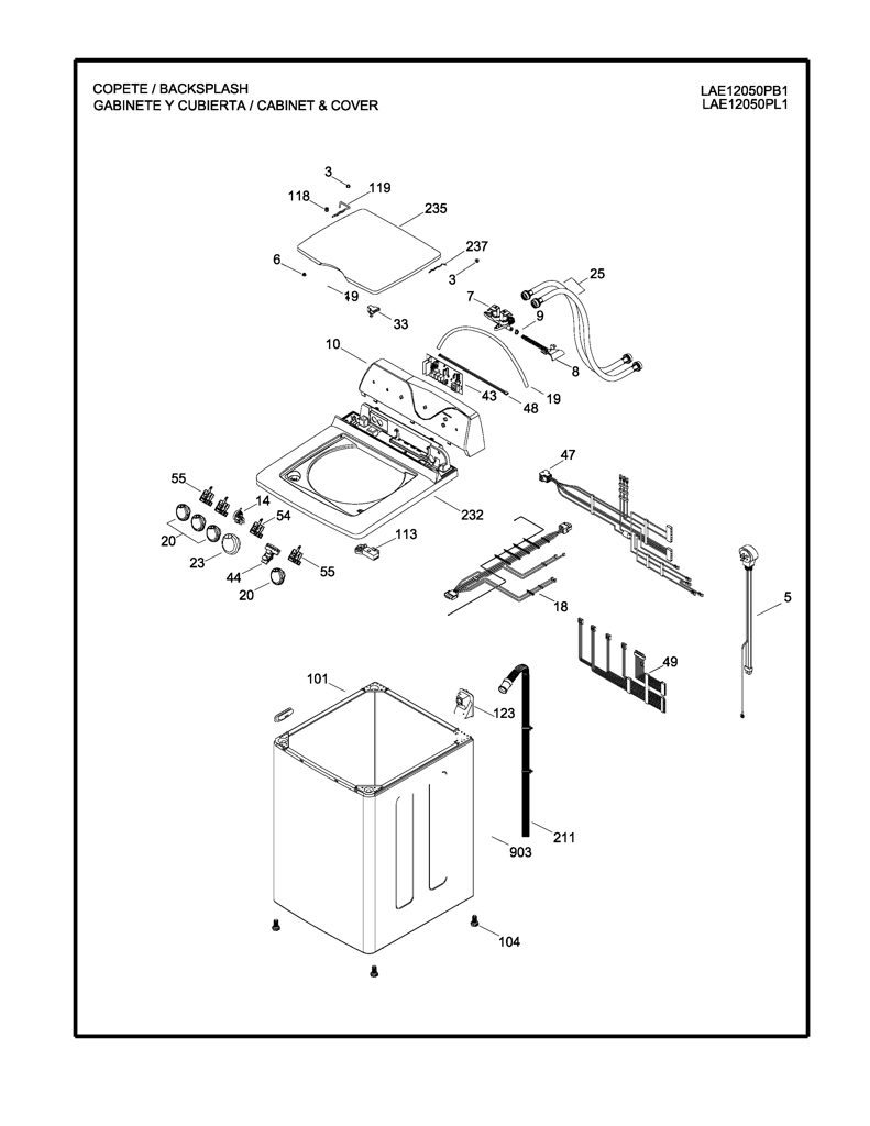 Borde Superior para Lavadora Mabe 189D3761G010 CKD32541 CKD3254