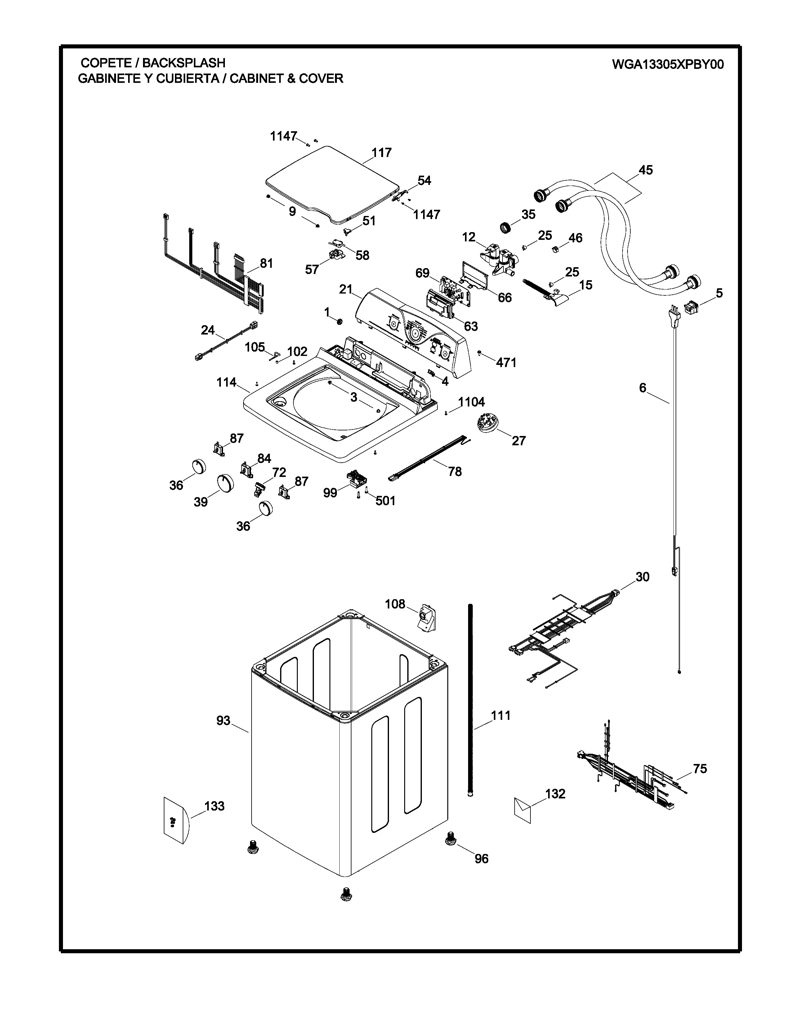 Ribete y gráficos superiores para lavadora GE 233D1546G007 CKD32547 CKD3254